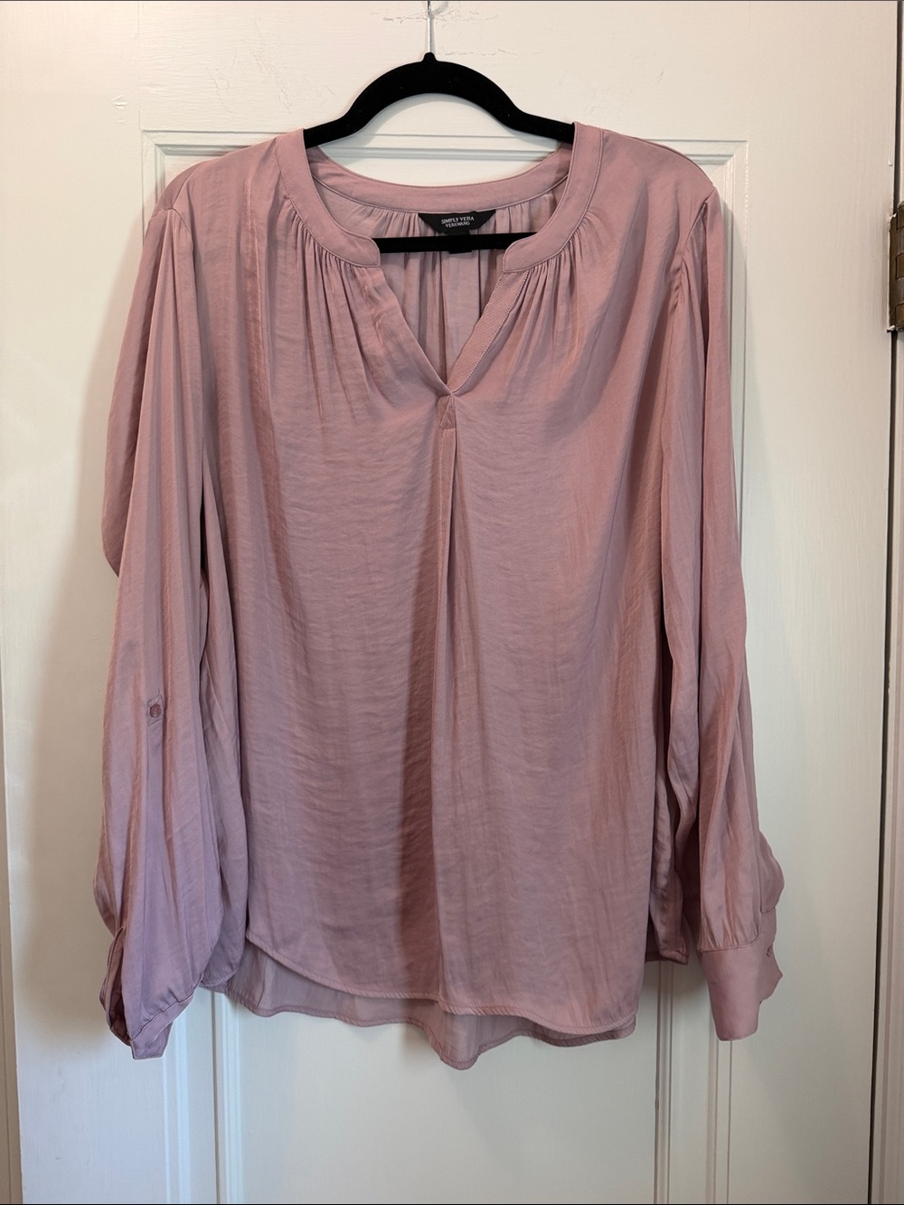 Simply Vera Vera Wang Blush Pink Long-Sleeve Split-Neck Blouse